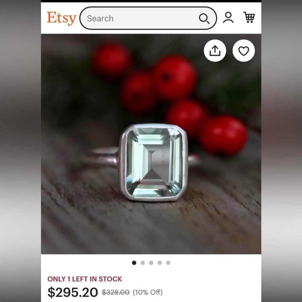 Green Amethyst Ring Emerald Cut Sterling Silver Size 7